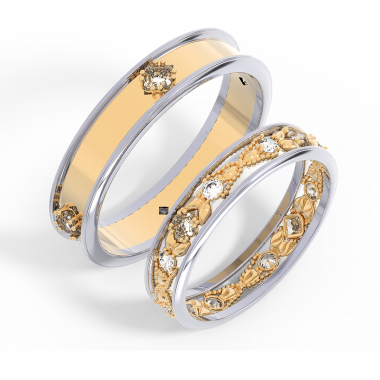 Обручальные кольца парные из комбинированного золота с бриллиантами (код 24011)
