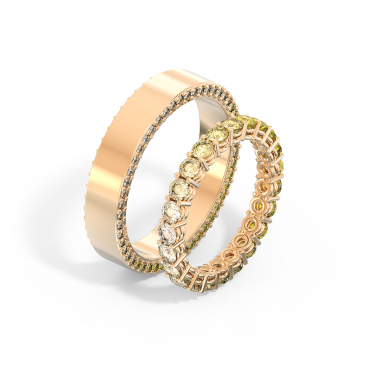 Обручальные кольца парные из белого золота с бриллиантами от белого к желтому с градиентом (код 24013)