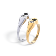 Обручальные кольца печатки парные с белыми и черными бриллиантами (код 24065)