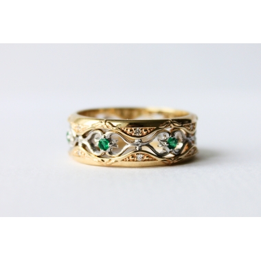 Обручальные кольца "Версаль" с бриллиантами и изумрудами